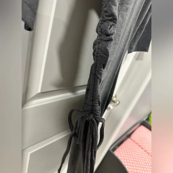 NWT A New Day Three Quarter Sleeve Gray Ruched Tie Waist Dress - Picture 2 of 8